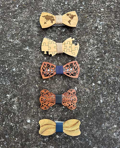 Papillon in legno basic, classici, traforati, incisi.